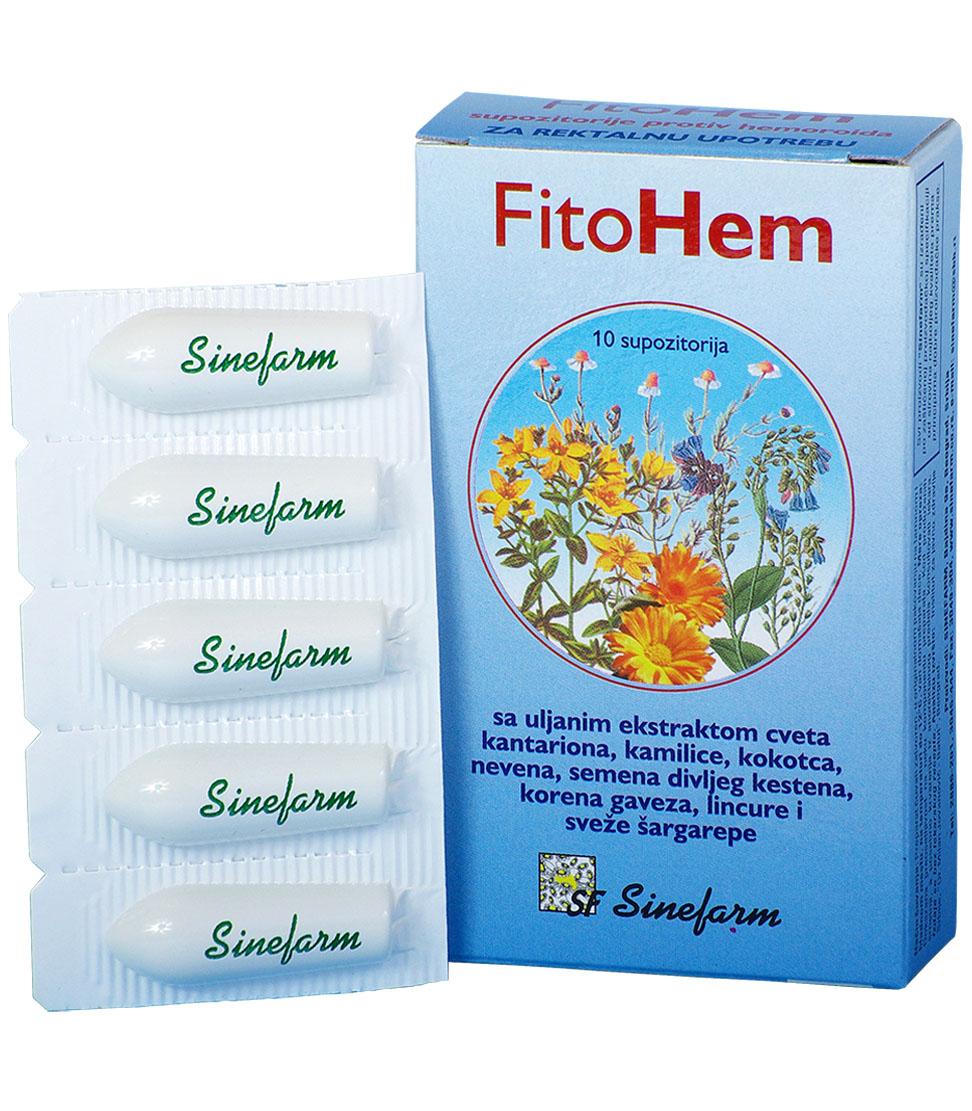 SINEFARM Supozitorije protiv hemoroida sa biljnim ekstraktima i vitaminima A, D i E FitoHem A10