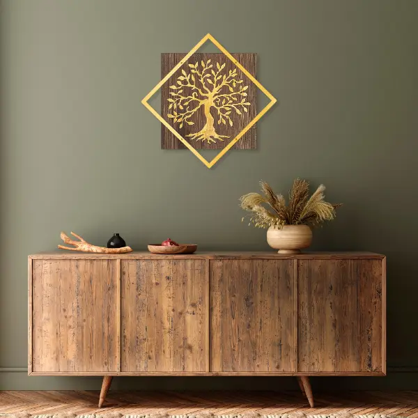 Selected image for Drvena zidna dekoracija sa zlatnim detaljima 54 cm