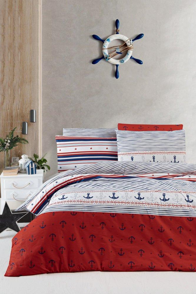 L'Essentiel Maison Ranforce posteljina Anchore, 135x200cm, Crveno-teget-bela