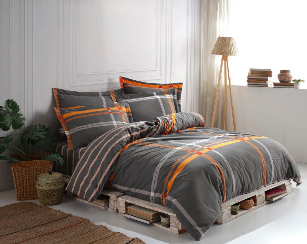 L'Essentiel Maison Ranforce posteljina Priam, 135x200cm, Sivo-narandžasta