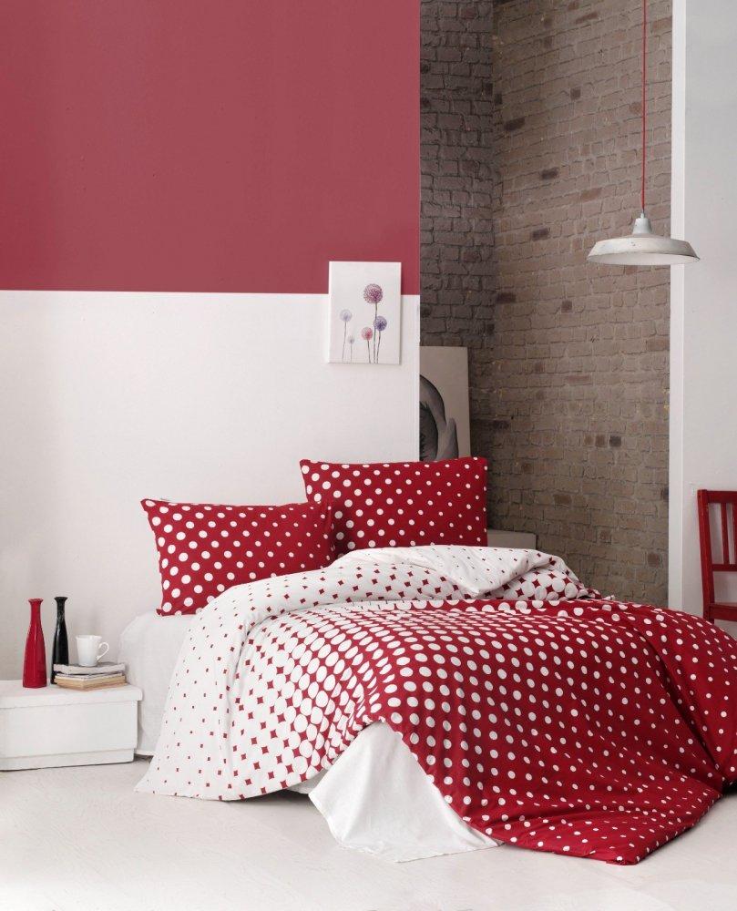 L'Essentiel Maison Ranforce posteljina Puanline, 155x200cm, Crveno-bela