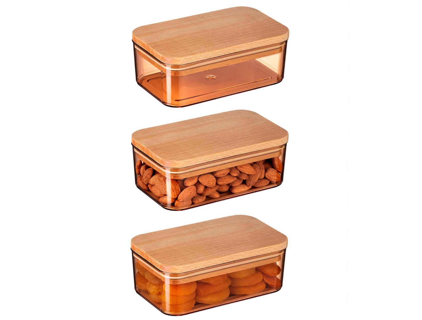 MADAME COCO Diviera Set kutija za čuvanje hrane sa drvenim poklopcem, 3kom, 500ml, 9x14.5x5.5cm, Braon