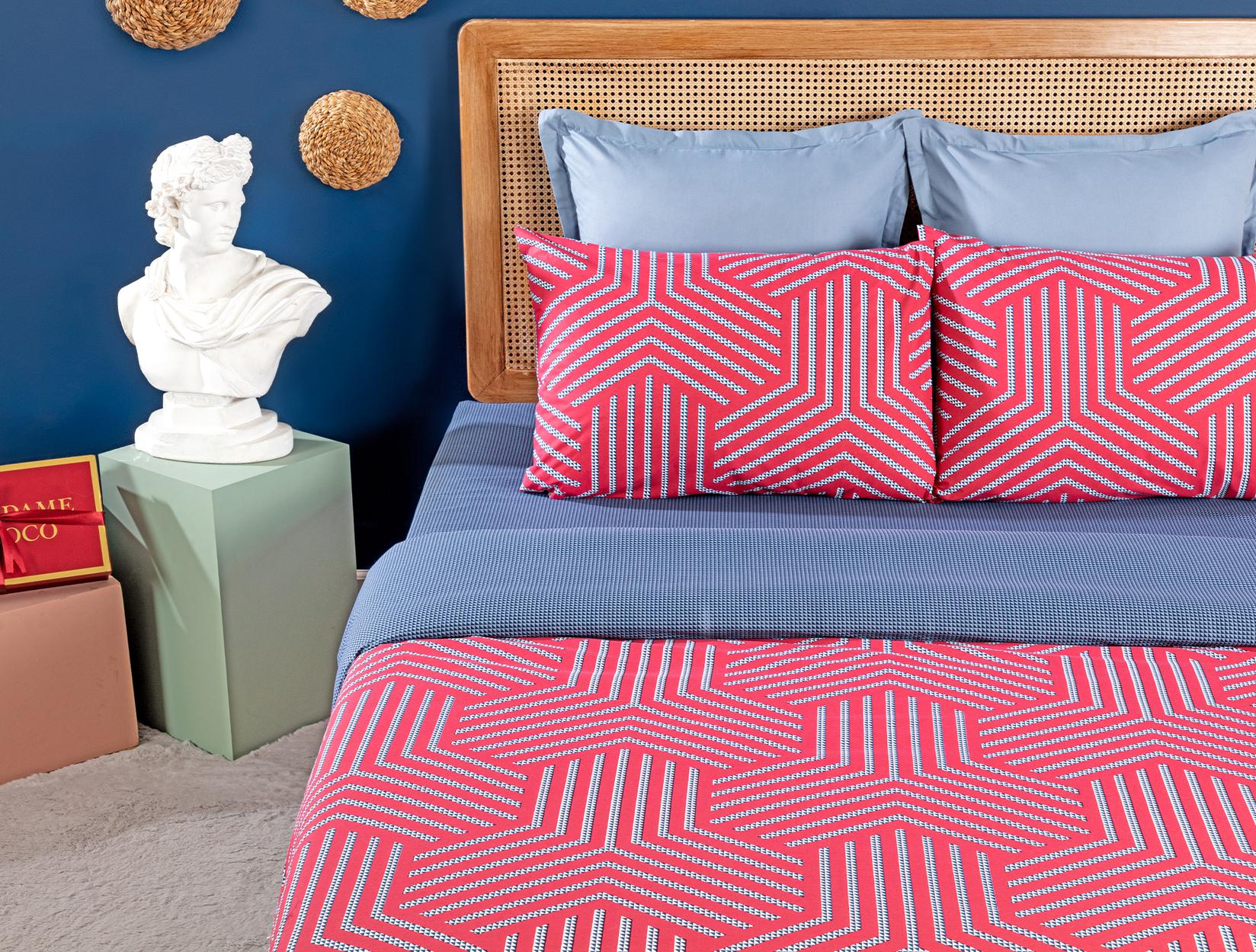 MADAME COCO Liana Ranforce Set posteljine, 100x200cm, Crveno - plavi