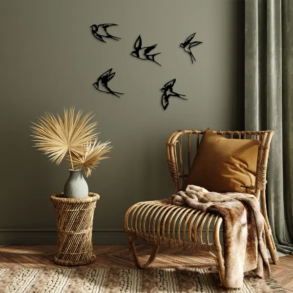 Selected image for Metalna zidna dekoracija sa pet ptičica crna