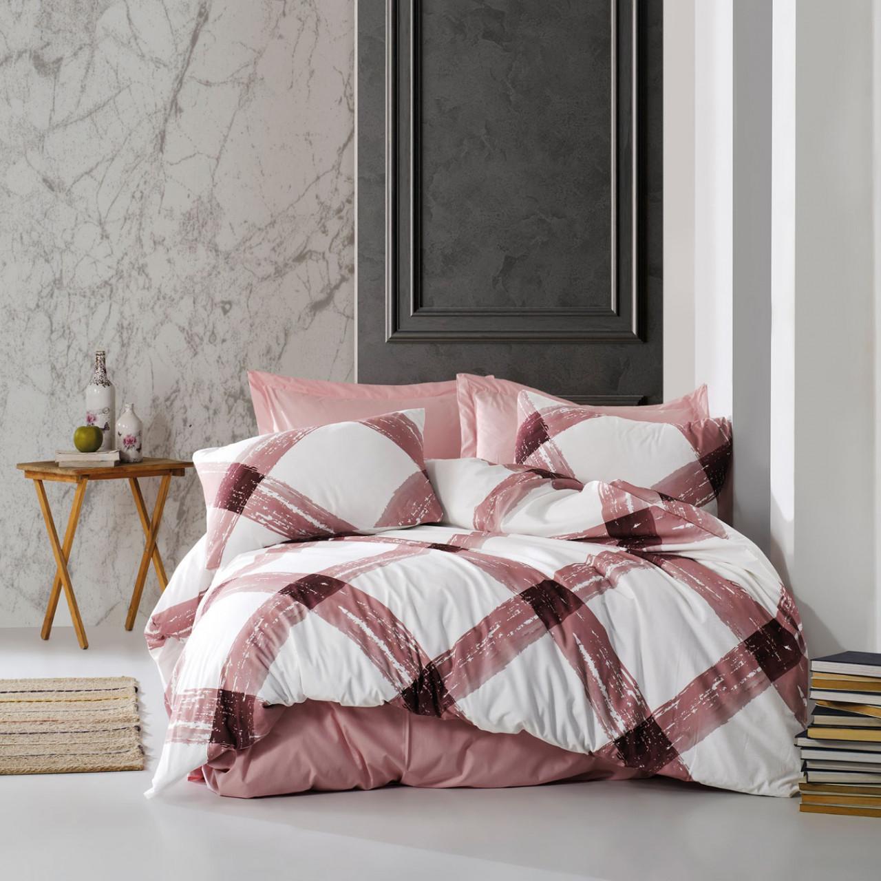 Mille Notti Cubi rosa Pamučna posteljina za bračni ležaj, 200x220 cm, Roze-plava