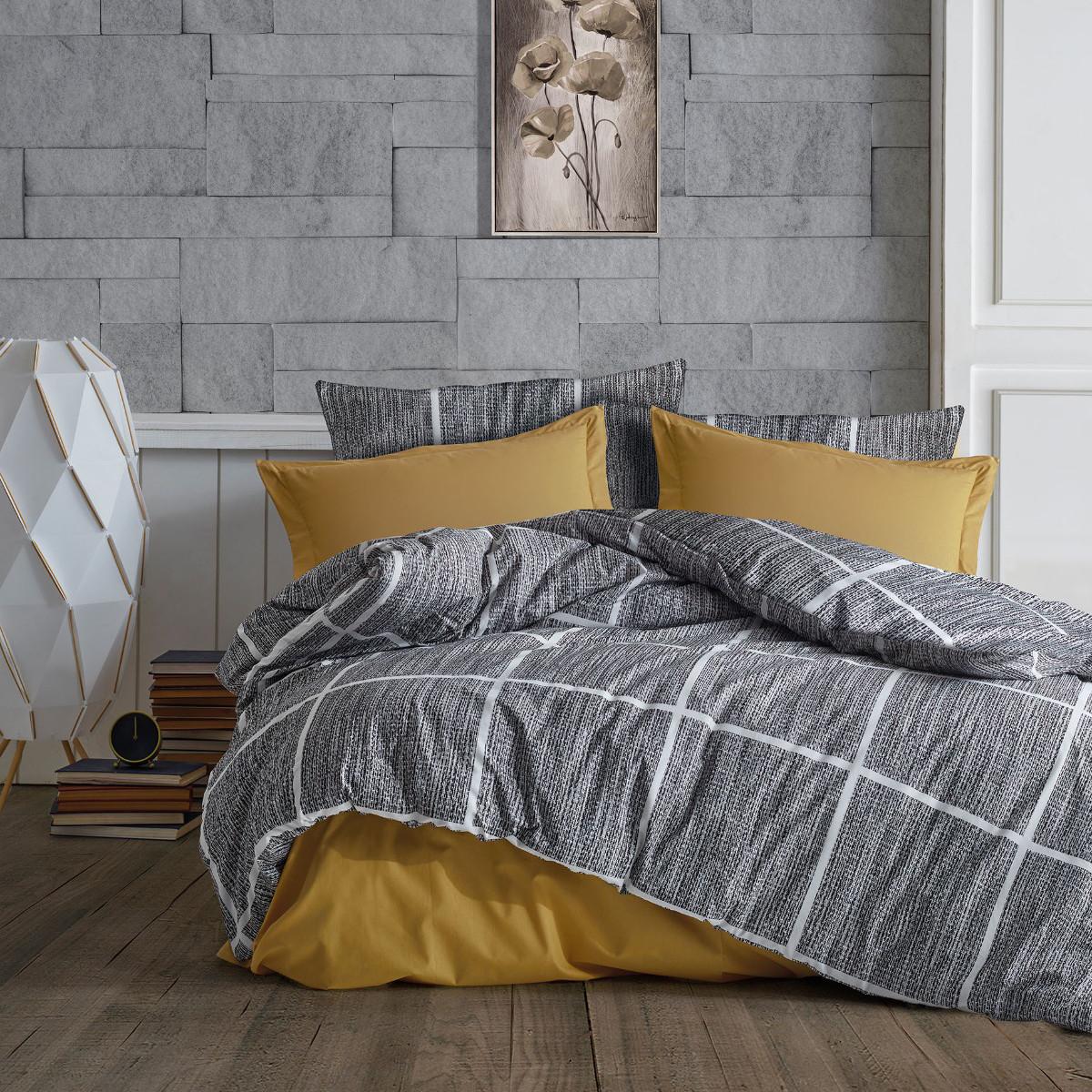 Mille Notti Silver Square Pamučna posteljina za bračni ležaj, 200x220 cm, Sivo-plava