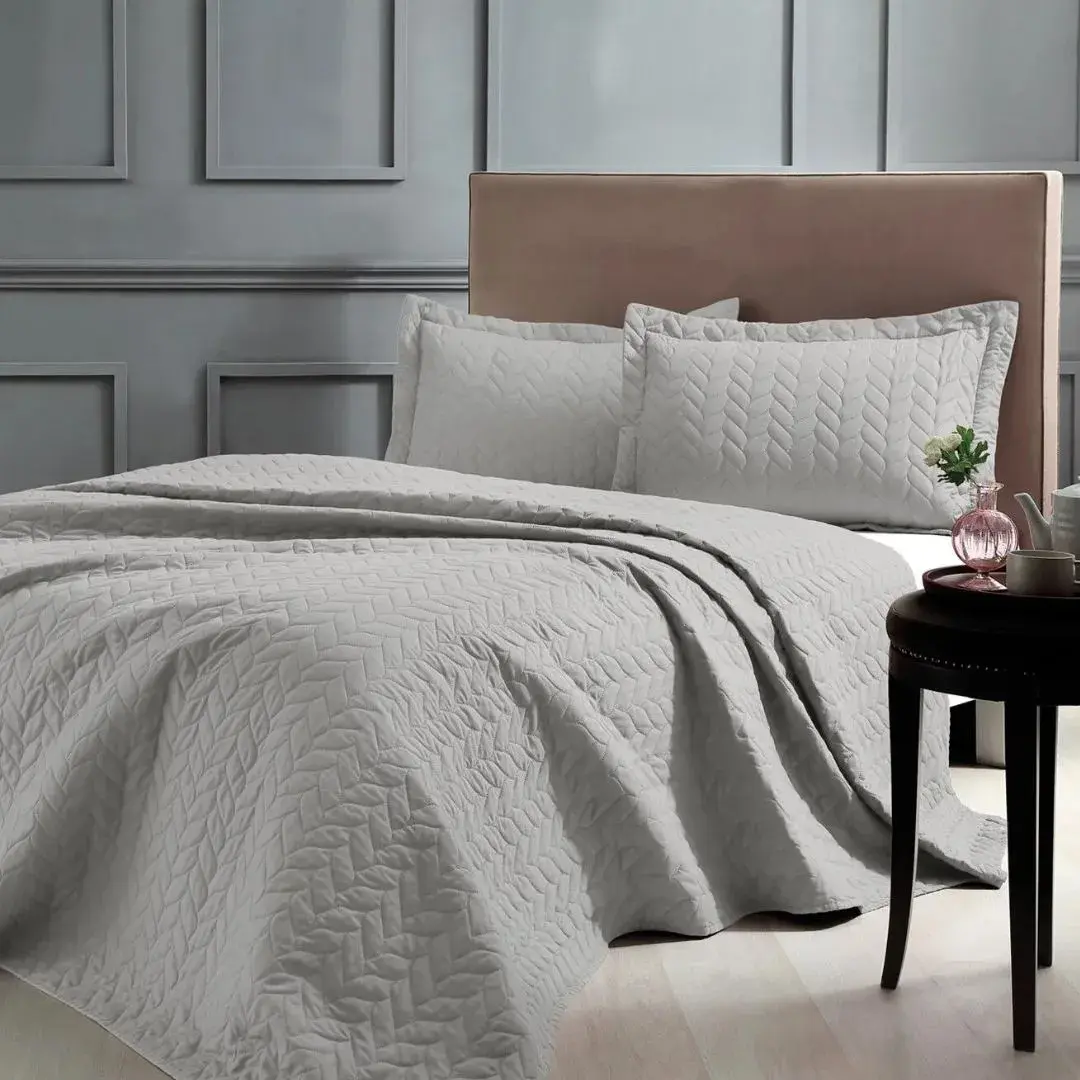 Tac Glory Set prekrivač za krevet i 2 jastučnice 71304201, 250x260 cm, Sivi