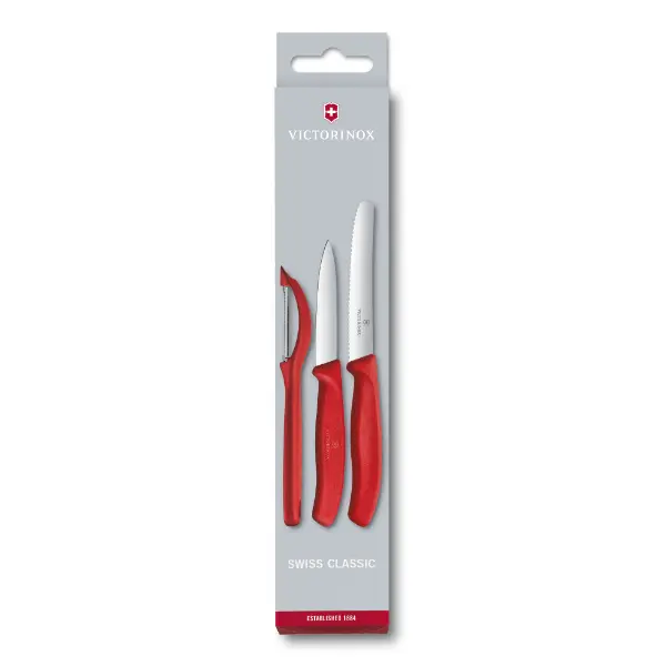 VICTORINOX Set kuhinjskih noževa i ljuštilice 3/1 crveni