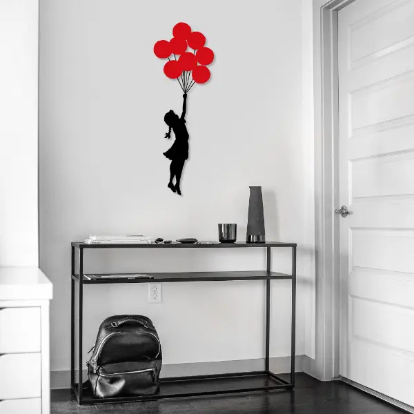 Selected image for Zidna dekoracija devojčica sa balonima 100x34 cm crveno-crna