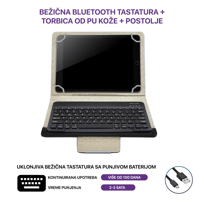 Selected image for Futrola za tablet Leather 10-11 in sa bluetooth tastaturom crna