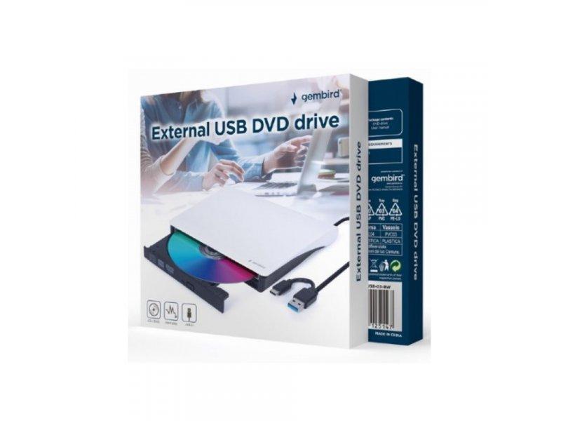 Selected image for GEMBIRD Eksterni USB DVD drive čitač-rezač DVD-USB-03-BW, USB + USB-C, black-white
