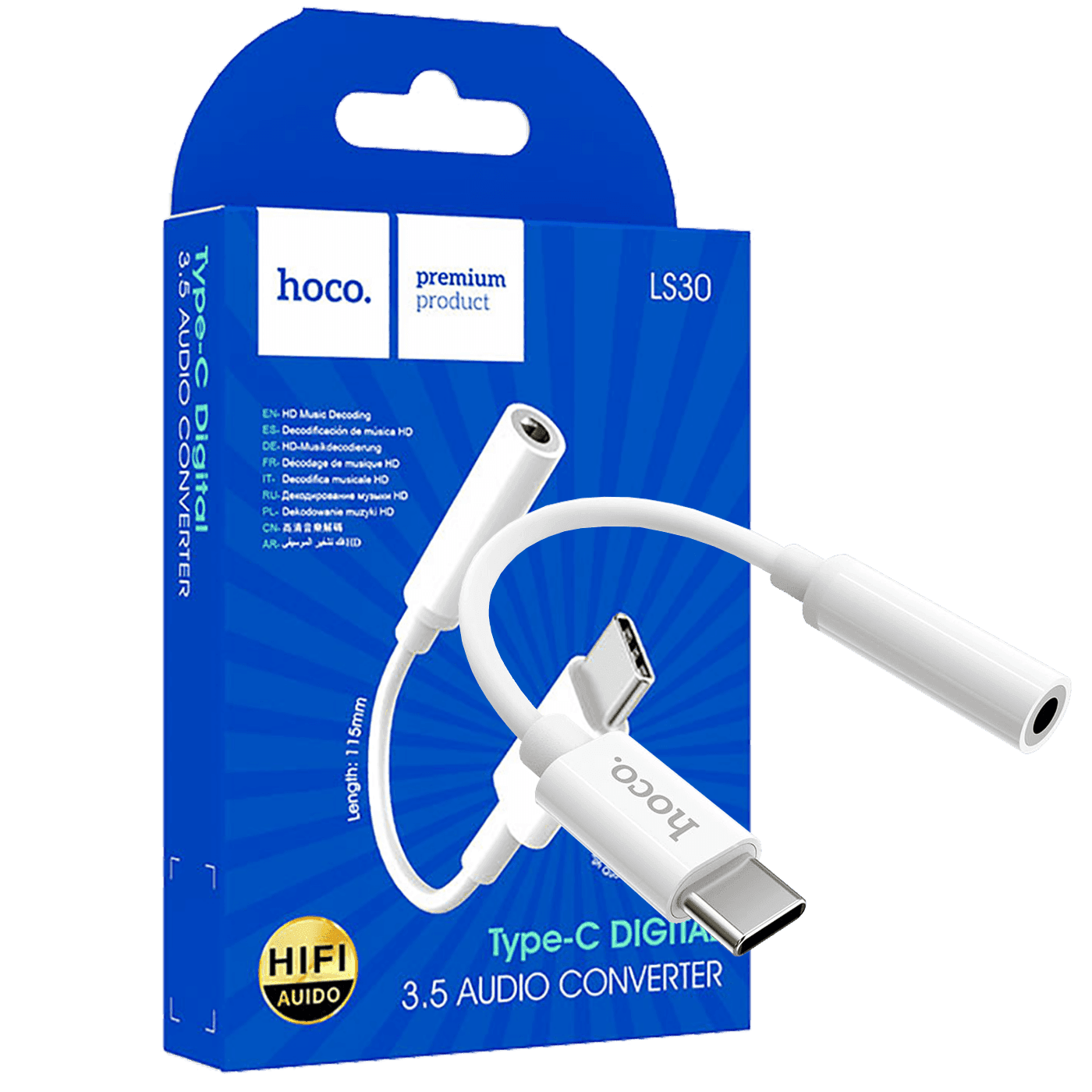 HOCO LS30 Adapter za slušalice, USB tip C na 3.5 mm, Beli