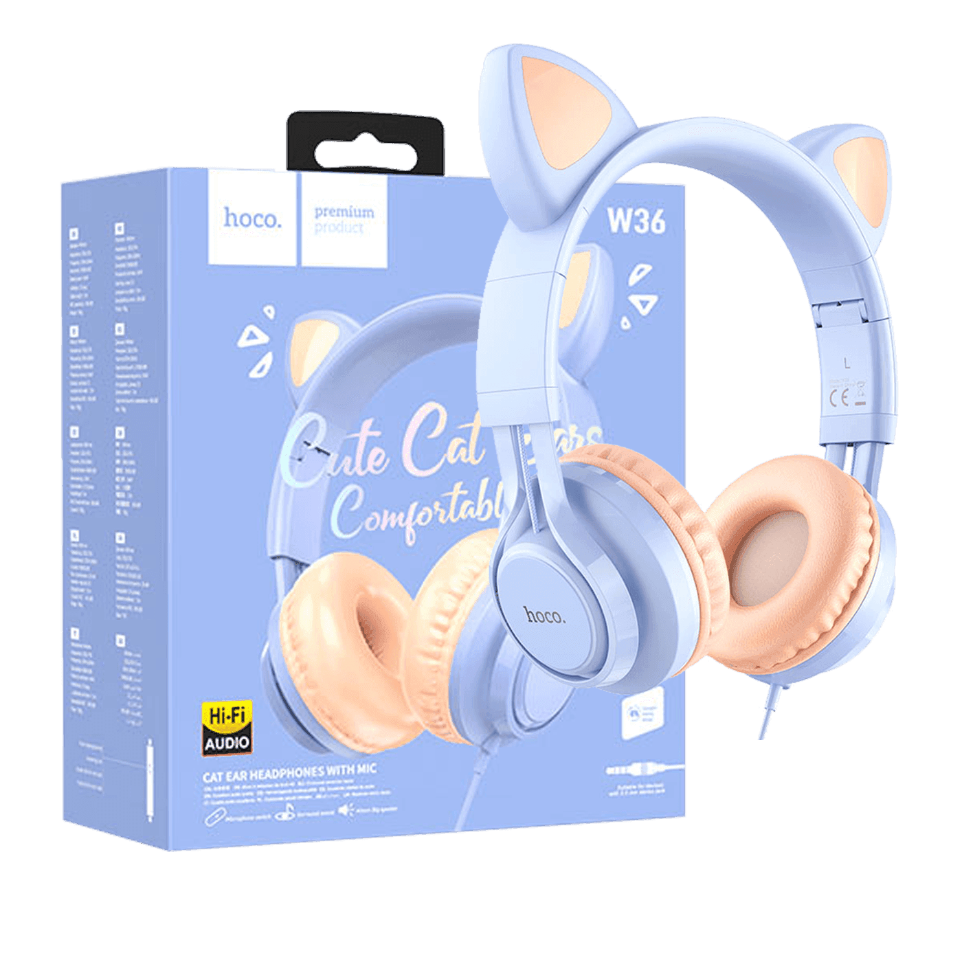 HOCO W36 Slušalice Mačje uši, Žično povezivanje, 3.5mm, 1.2m, Plave