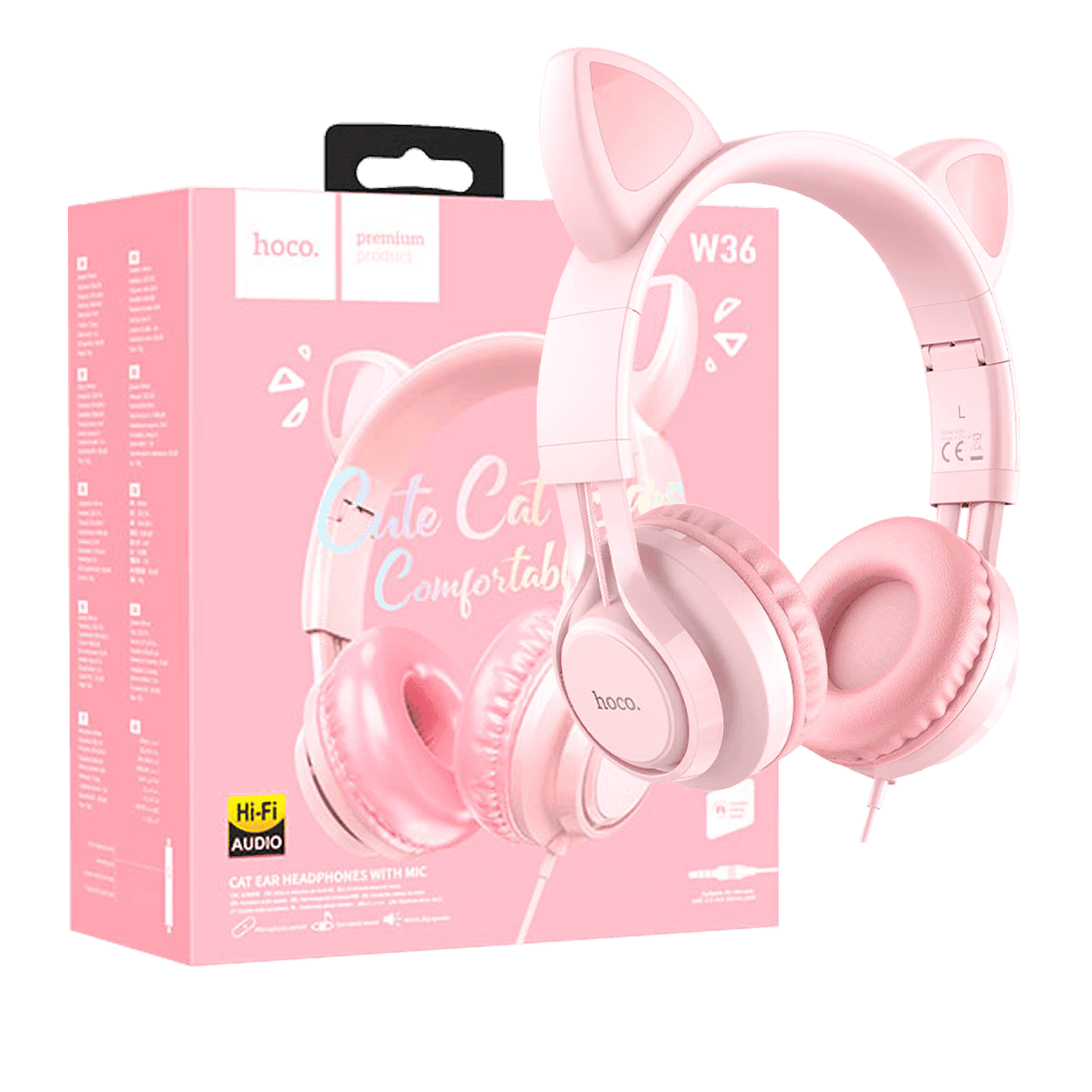 HOCO W36 Slušalice Mačje uši, Žično povezivanje, 3.5mm, 1.2m, Roze