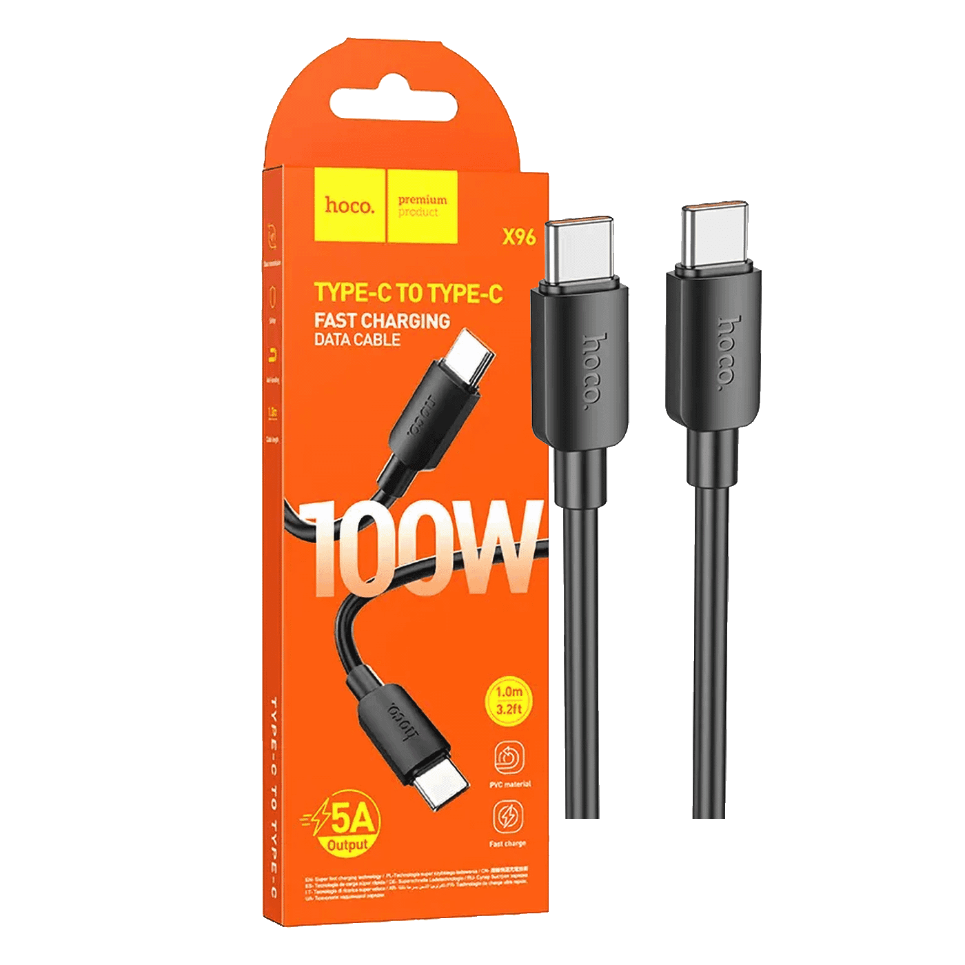 HOCO X96 Hyper USB kabl, USB Tip C na USB tip C, 100W, 1m, Crni