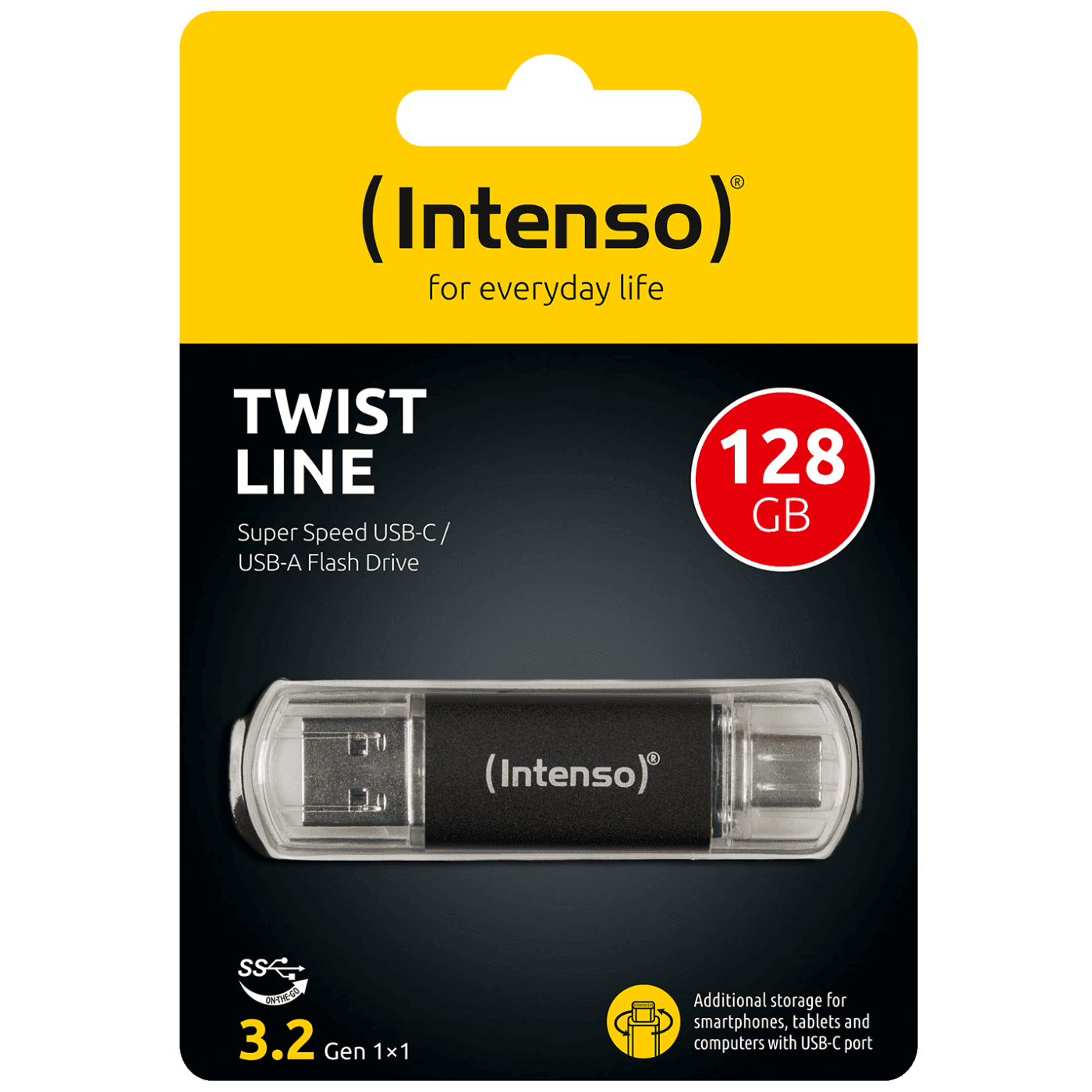 INTENSO USB Flash memorija 128GB, USB 3.2, USB Tip C, USB Tip A, Crna