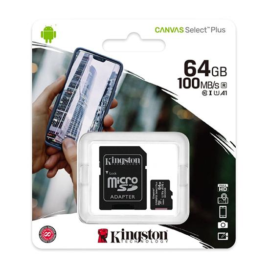 Selected image for KINGSTON Memorijska kartica Select Plus Micro SD 64GB Class 10 UHS U1 100MB/s + SD adapter