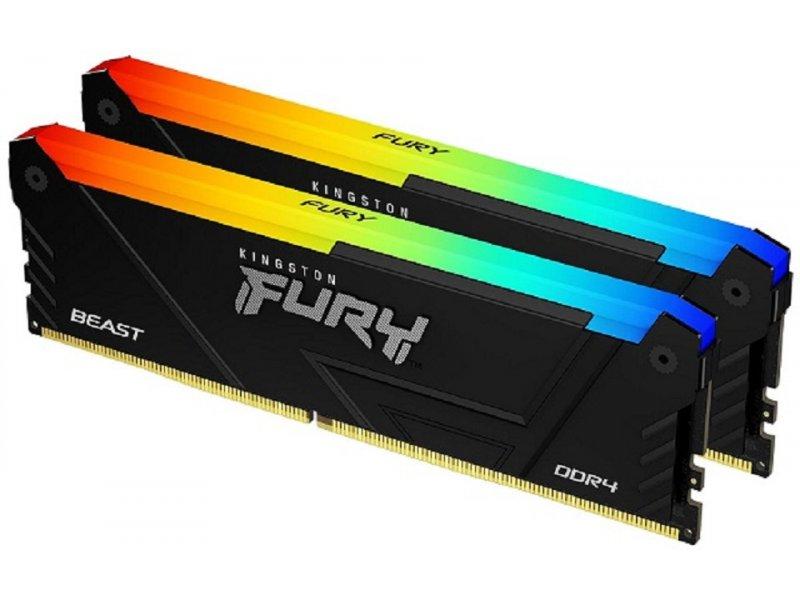 KINGSTON RAM memorija 16GB (2x8GB) DDR4 3600MT/s CL17 FURY Beast RGB Black XMP (KF436C17BB2AK2/16)