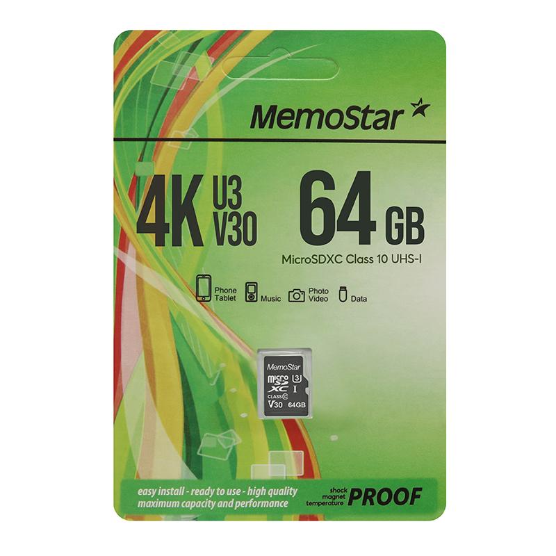 Selected image for MEMOSTAR Memorijska kartica Micro SD 64GB U3 V30