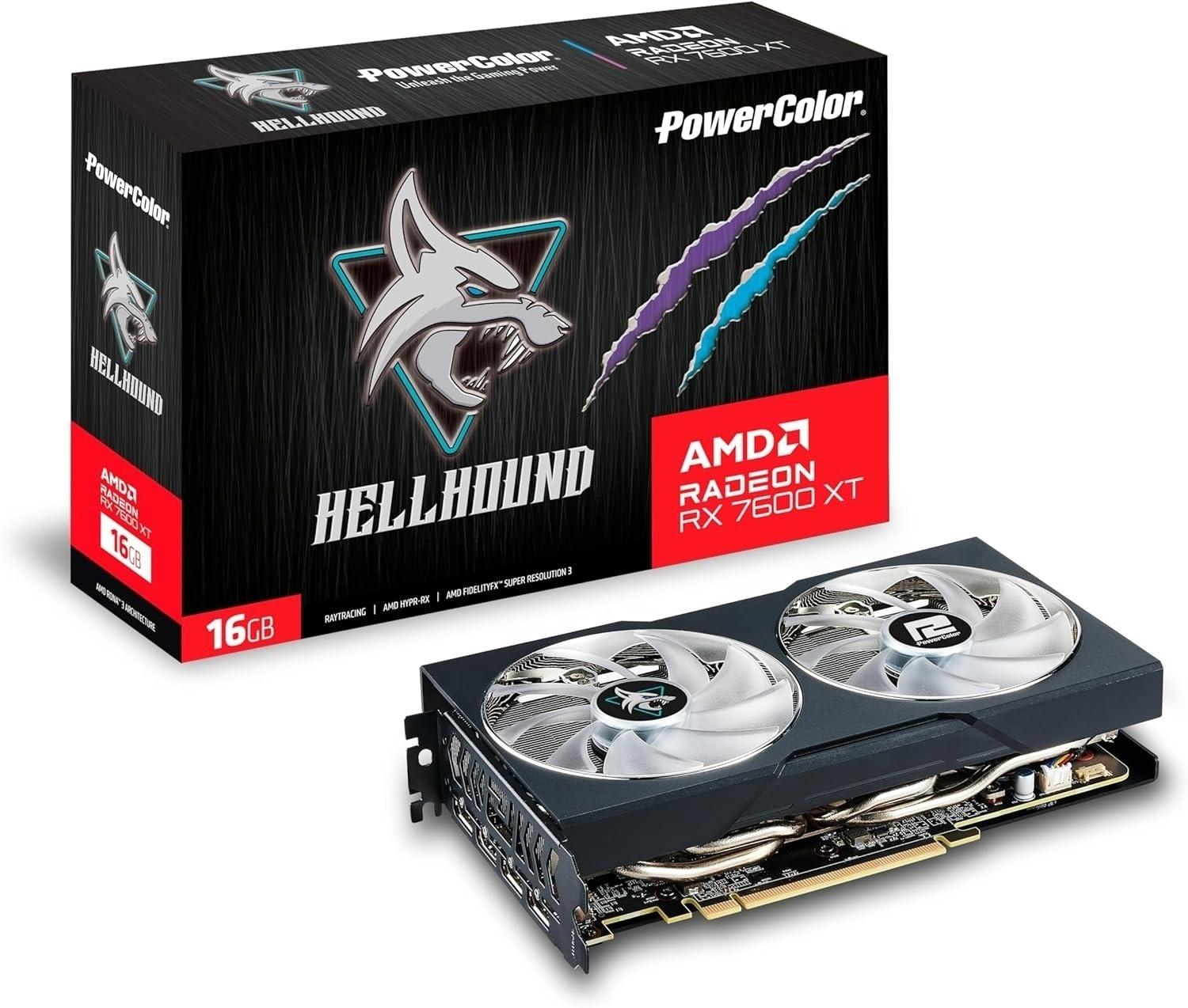 Power Color Hellhound RX7600XT Grafička karta, 16G-L/OC, AMD, 16GB GDDR6, 128bit, Crna
