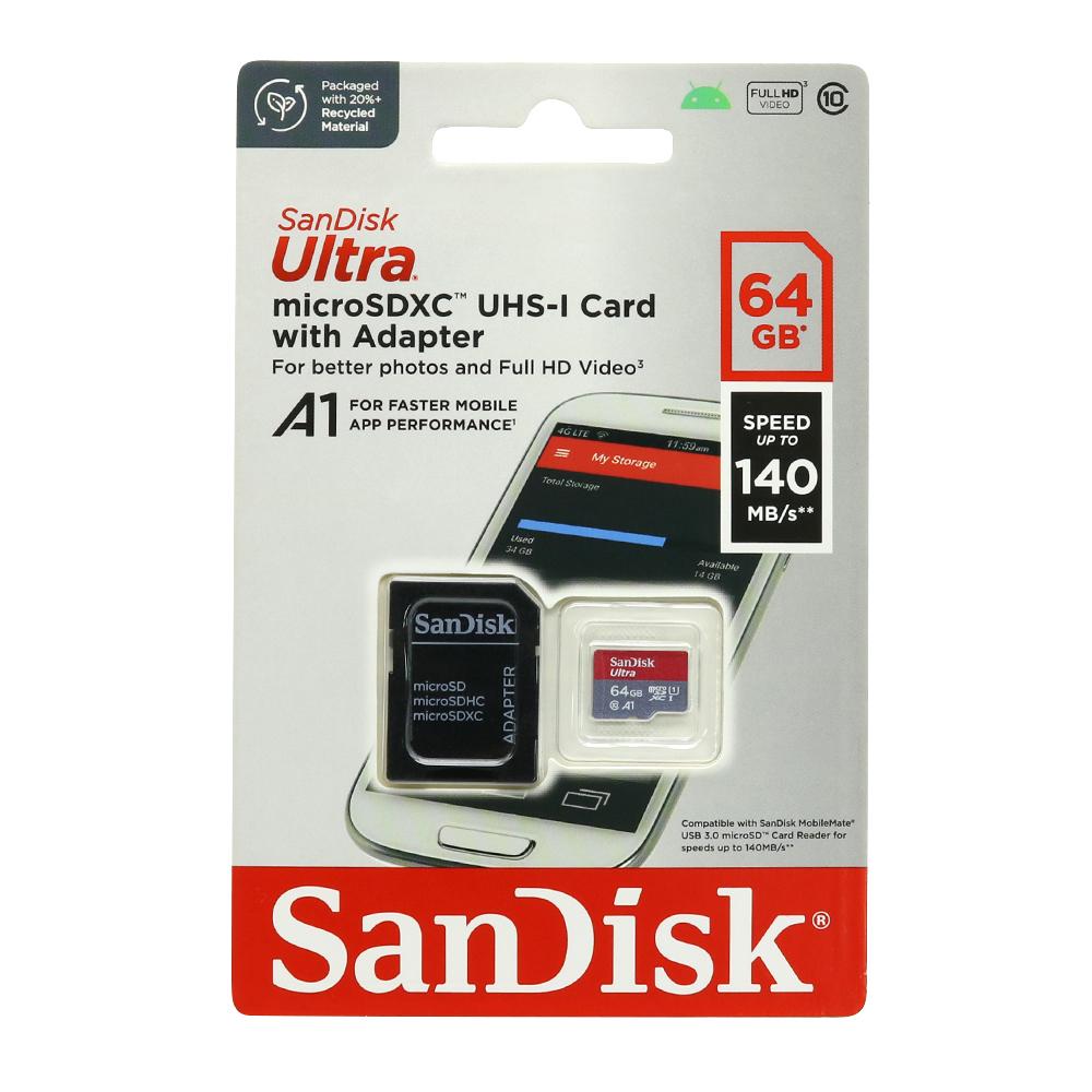Selected image for SANDISK Memorijska kartica SDHC 64GB Ultra Micro SD 140MB/s Class 10 sa adapterom (SDSQUAB-064G-GN6MA)