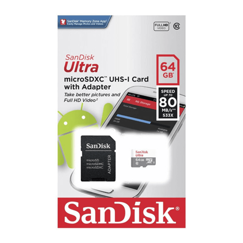SANDISK Ultra Micro SD 64GB + Adapter SDSQUAR-064G-GN6MA