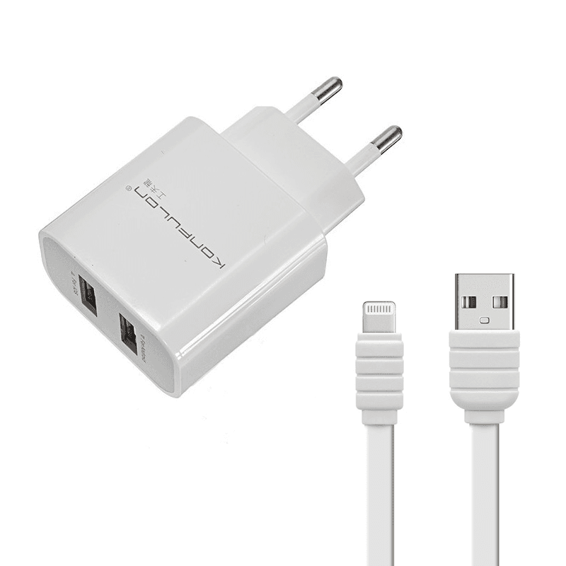 KONFULON Kućni punjač C18+S32A, 2xUSB, 2.1A sa iPhone lightning kablom beli 1m
