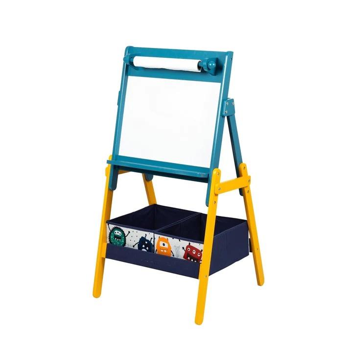 Selected image for KINDER HOME Dečija drvena tabla sa magnetima na postolju, za učenje, crtanje i skladištenje plavo-žuta