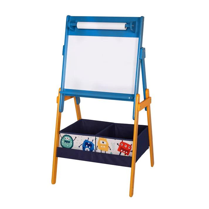 Selected image for KINDER HOME Dečija drvena tabla sa magnetima na postolju, za učenje, crtanje i skladištenje plavo-žuta