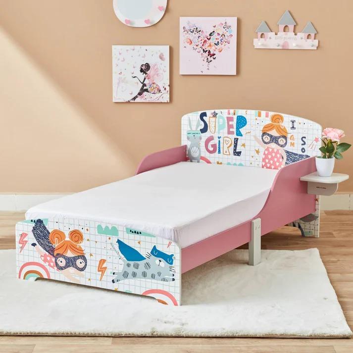 Selected image for KINDER HOME Dečiji drveni krevet sa zaštitom od pada roze