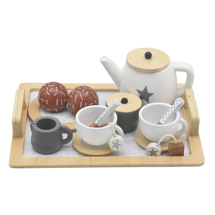 KINDER HOME Dečiji drveni set za čaj i kafu sa dodacima belo-sivi