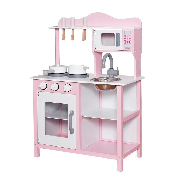 Selected image for KINDER HOME Dečija drvena kuhinja za igru sa dodacima roze