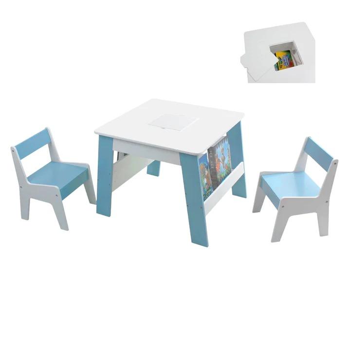 KINDER HOME Dečiji drveni sto i dve stolice belo-plavi