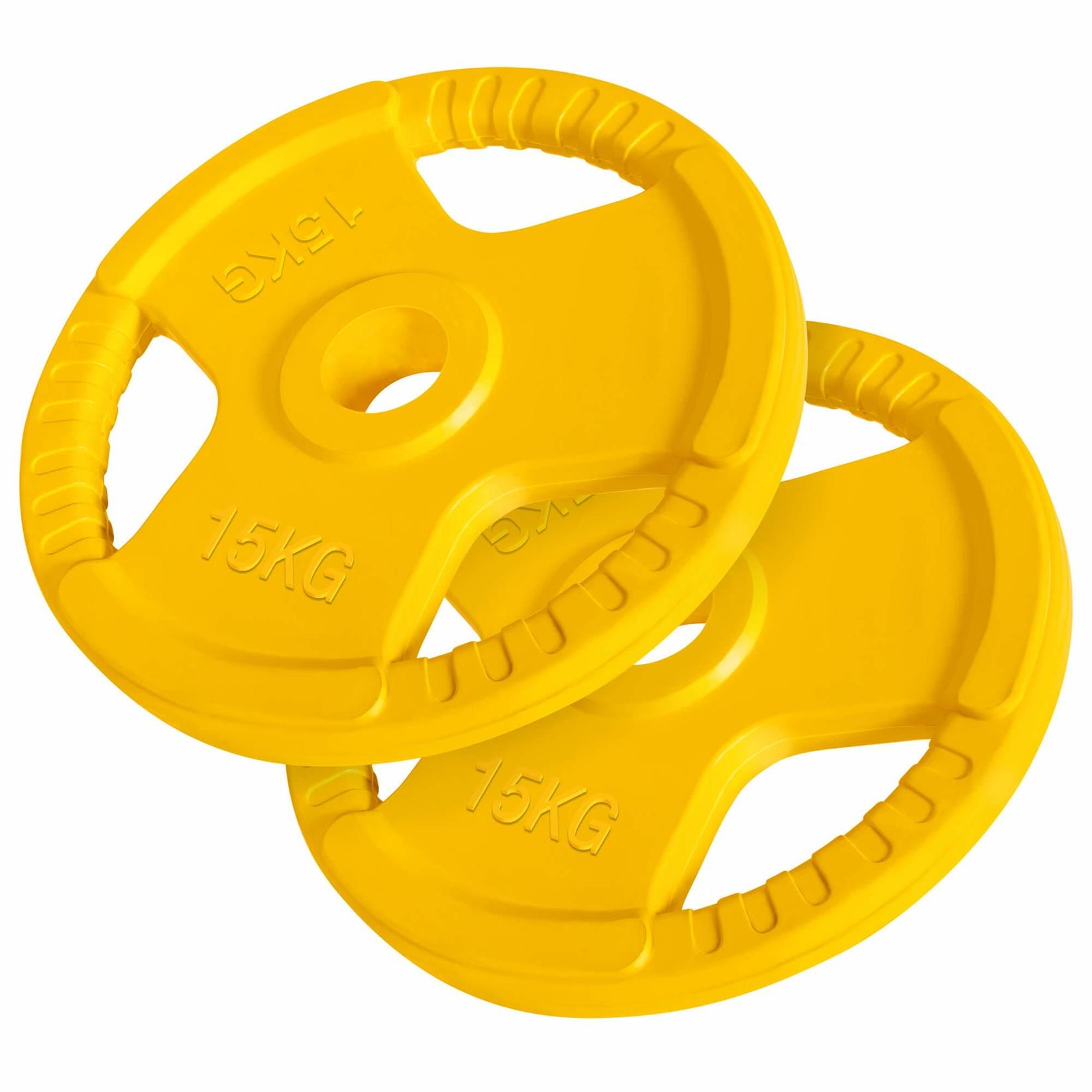 GORILLA SPORTS Set olimpijskih tegova obloženih gumom sa rukohvatima 2x15 kg žuti