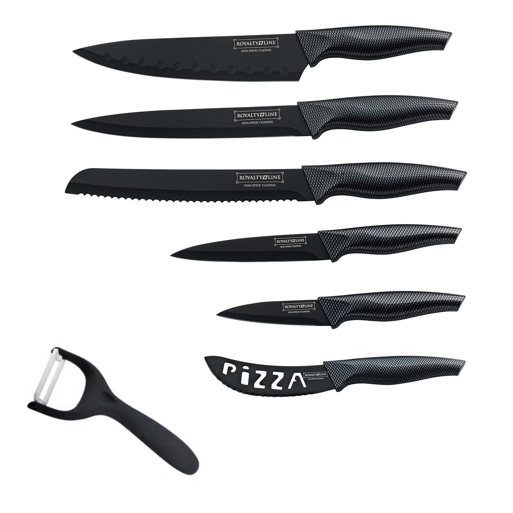 ROYALTY LINE Set od 6 kuhinjskih noževa i ljuštilica RL-CB6 crni