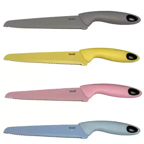 TEXELL Nož za hleb TNS-H336 plavi, roze, žuti i sivi
