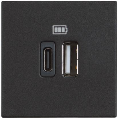 BTICINO USB punjač TIP A i C Classia, 3000mA/1500mA, 2M crni
