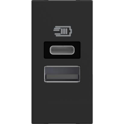 BTICINO Punjač Classia USB tip A+C, 3000mA, 1M crni