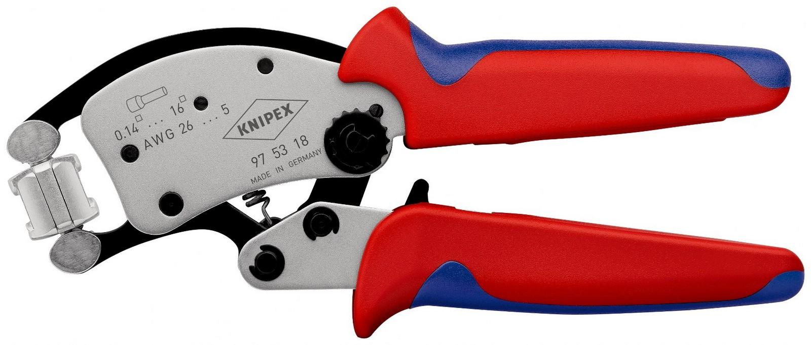KNIPEX Samopodešavajuća klešta završne čaure sa rotirajućom glavom Twistor 16 za krimpovanje hromirana 200 mm 97 53 18 SB crvena