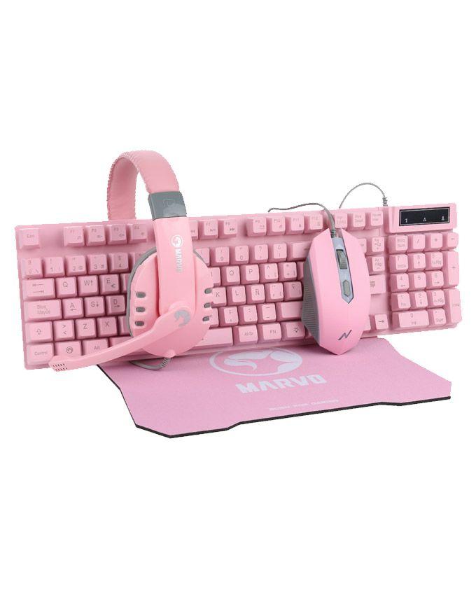 MARVO Gaming set tastatura, miš, slušalice i podloga za miš CM370 roze