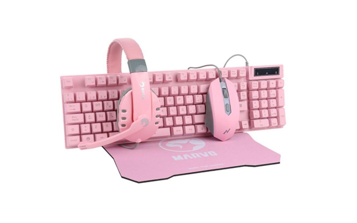 MARVO Gejmerski set tastatura, miš, podloga za miša i slušalice CM370 PC033 roze