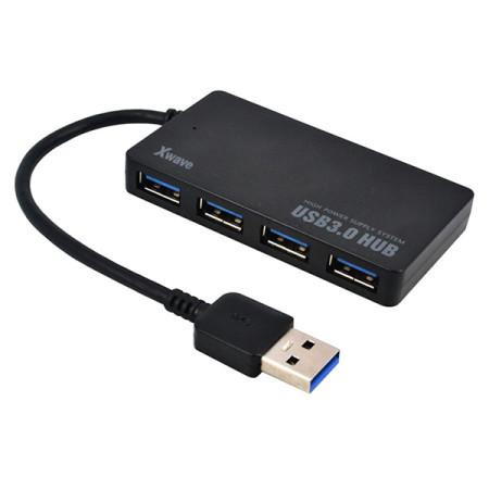 Xwave 142 USB Hub, 5 Gbps, 4 porta, Crni