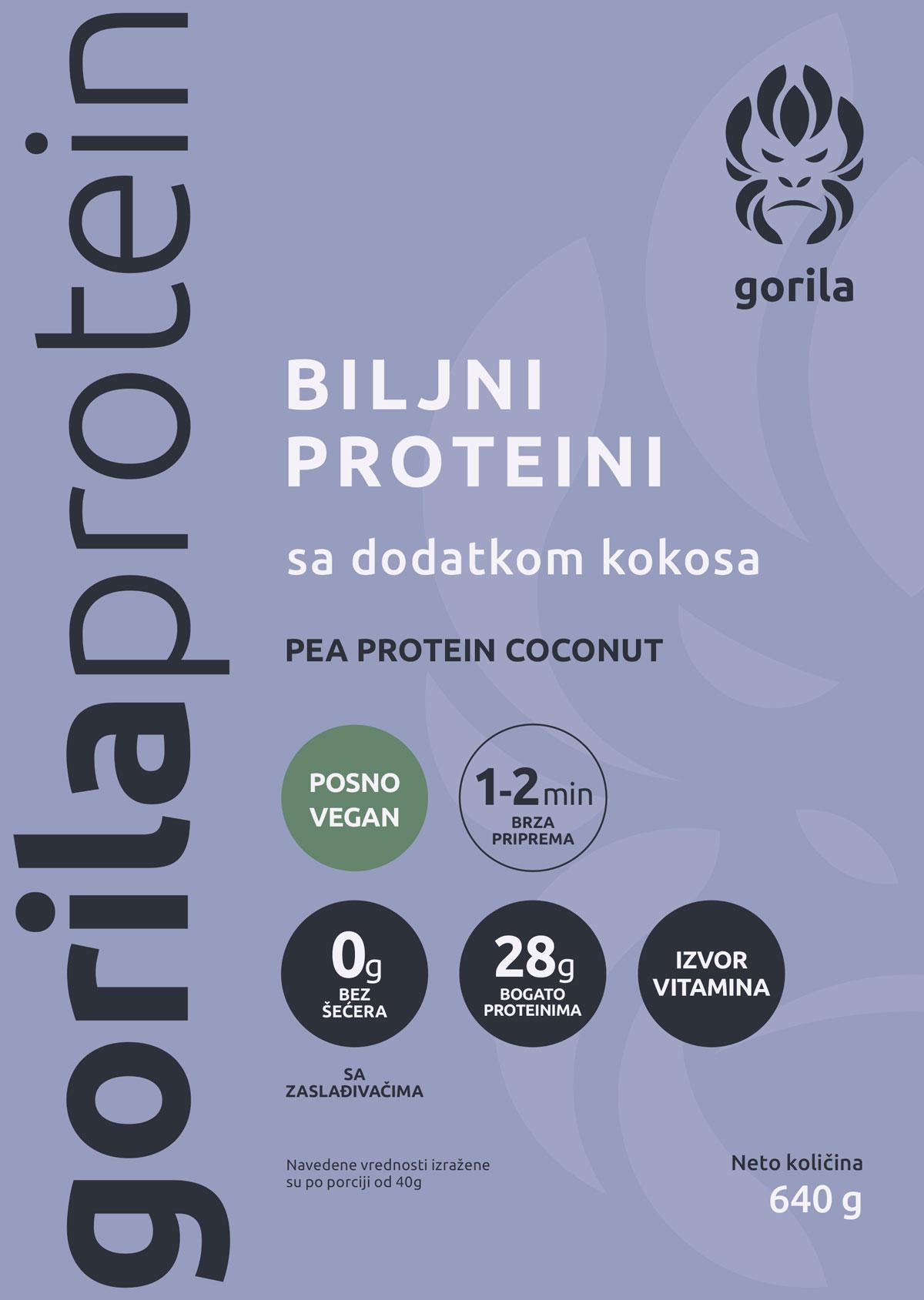 Selected image for GORILA PROTEIN Biljni protein kokos 640g
