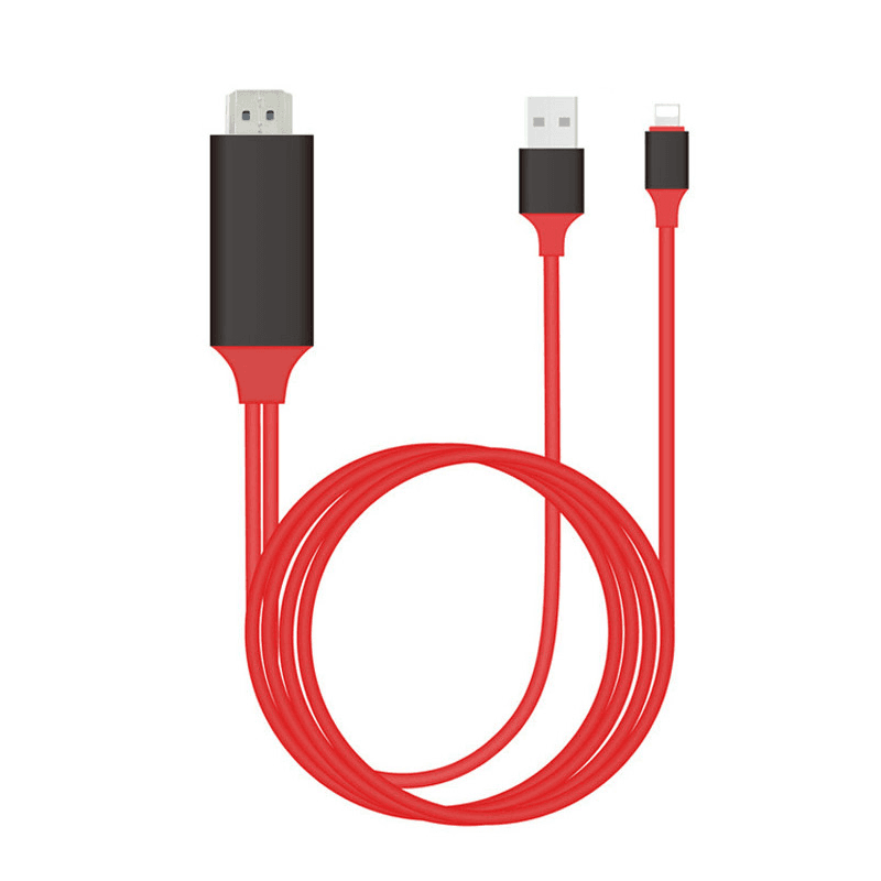 Kabl Lightning na HDMI adapterom + USB 2m crveni