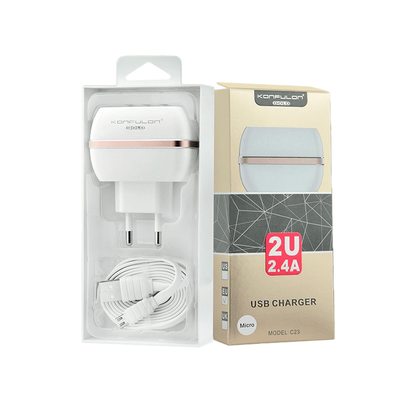 KONFULON Kućni punjač C23+S31A 2xUSB 5V 2.4A sa micro USB kablom beli