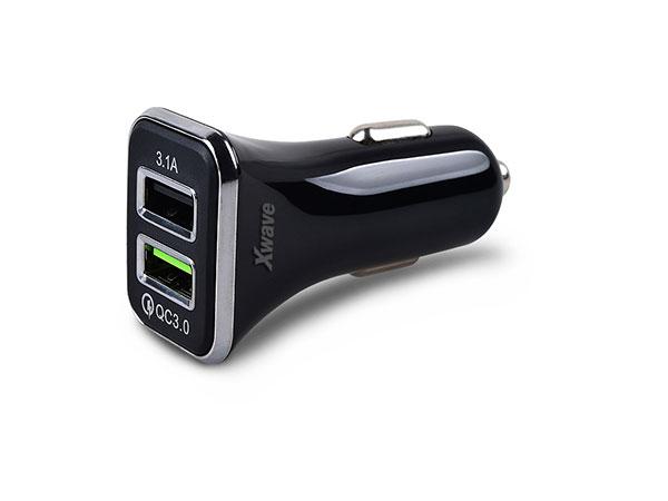 Slike XWAVE USB Brzi auto punjač za mobilne, tablete, C22-2 Dual 2 xUSB 3.1.A/2A/1.5A utičnica  5/9/12V crni