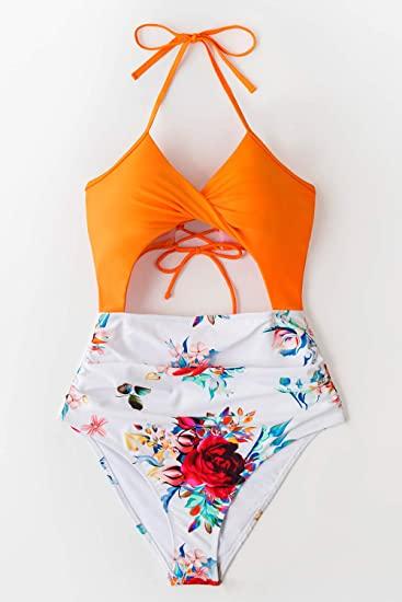 CUPSHE Ženski kupaći kostim J64 narandžasto-beli