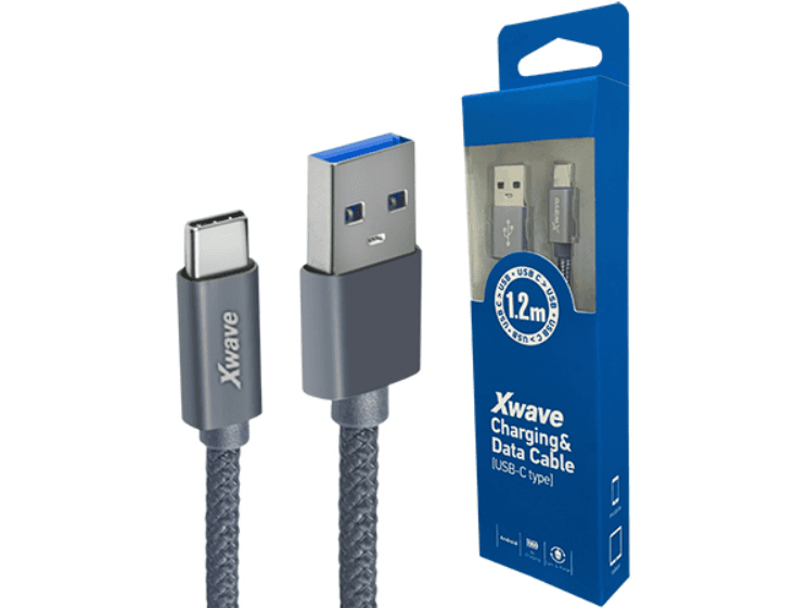 XWAVE USB kabl TIP-C 1,2m 3A tamnosivi