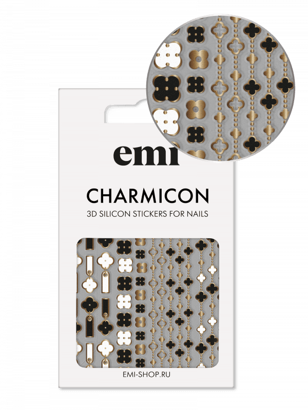 E.MI 3D Silikonske nalepnice za nokte Charmicon 185 Quatrefoil crne, zlatne i bele