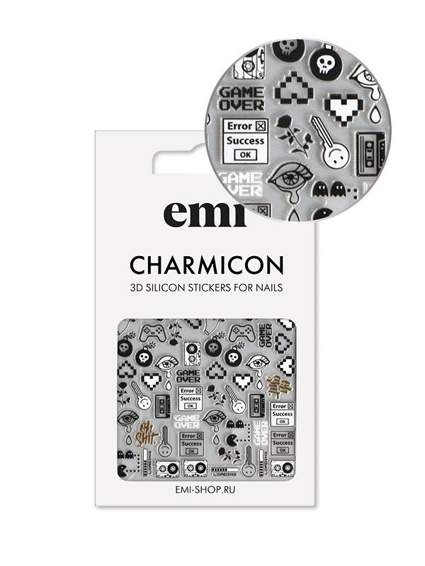 E.MI 3D Silikonske nalepnice za nokte Charmicon 188 Game Over crne, bele i zlatne